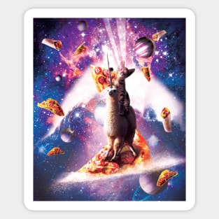 Laser Eyes Space Cat Riding On Surfing Llama Unicorn Sticker